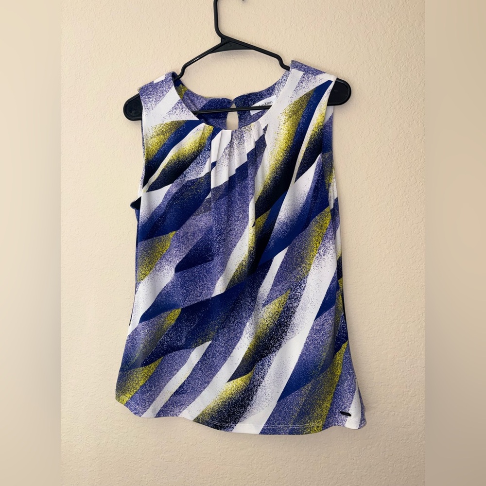 Calvin Klein Abstract Blue and Yellow Blouse